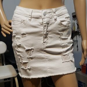 Distressed White Denim Skirt